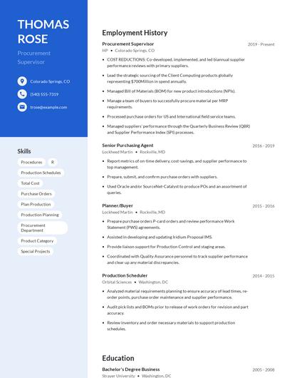 Procurement Supervisor Resume