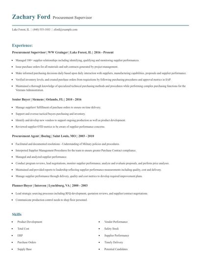 Procurement Supervisor Resume