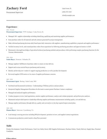 Procurement Supervisor Resume