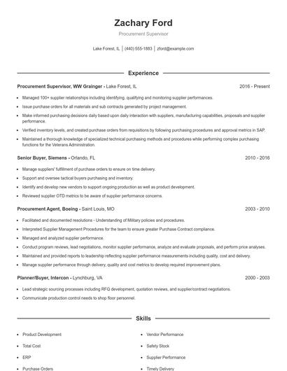 Procurement Supervisor Resume