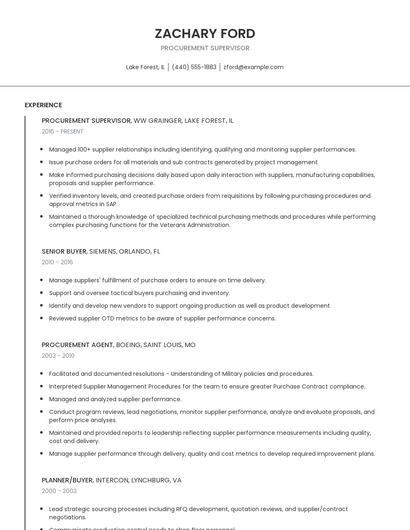 Procurement Supervisor Resume