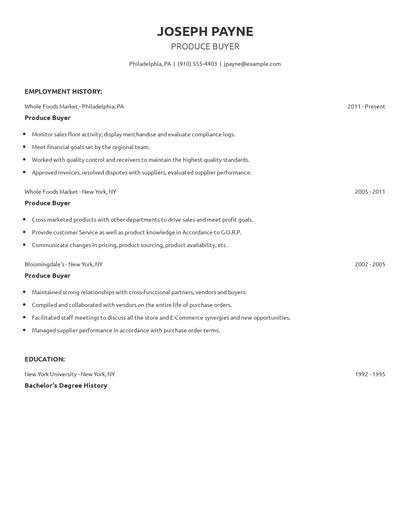 Produce Buyer Resume