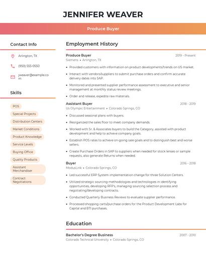 Produce Buyer Resume