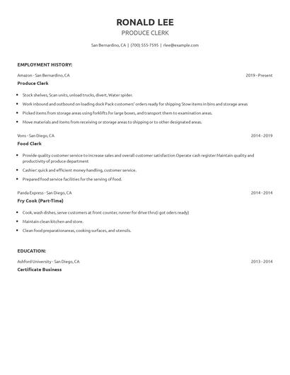 Produce Clerk Resume