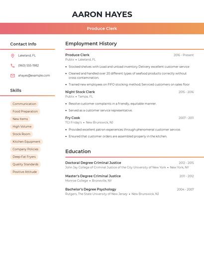 Produce Clerk Resume