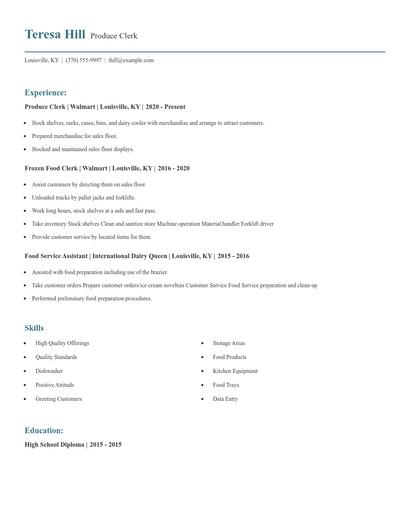 Produce Clerk Resume