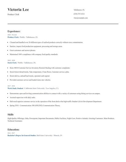Produce Clerk Resume