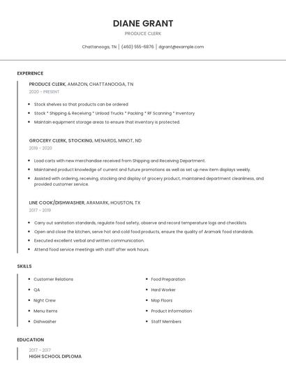 Produce Clerk Resume