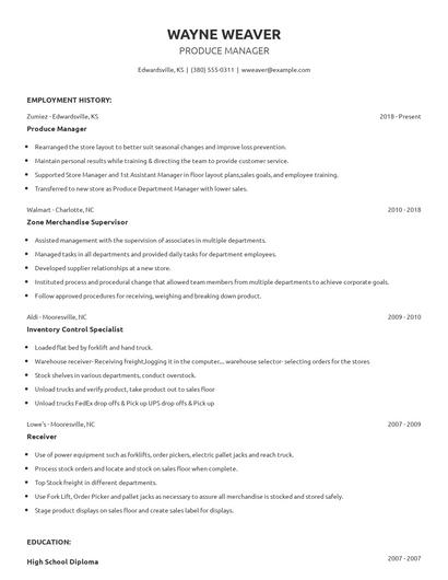 Produce Manager Resume