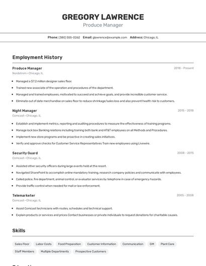 Produce Manager Resume