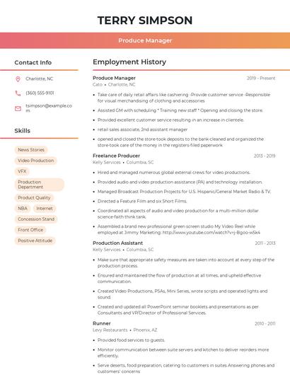 Produce Manager Resume