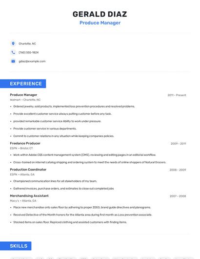 Produce Manager Resume