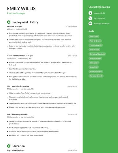 Produce Manager Resume