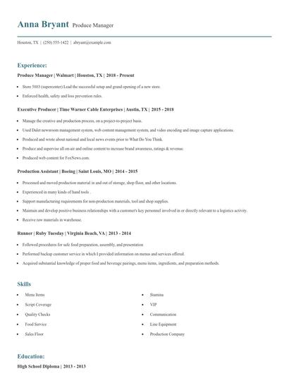 Produce Manager Resume