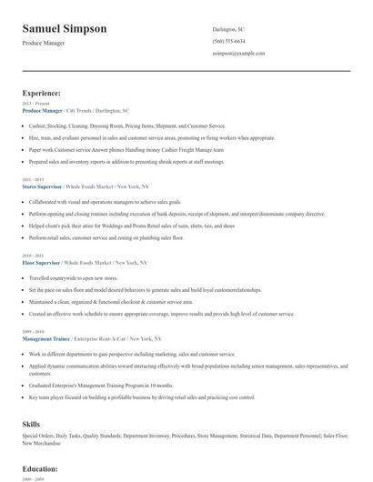 Produce Manager Resume