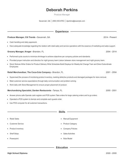 Produce Manager Resume