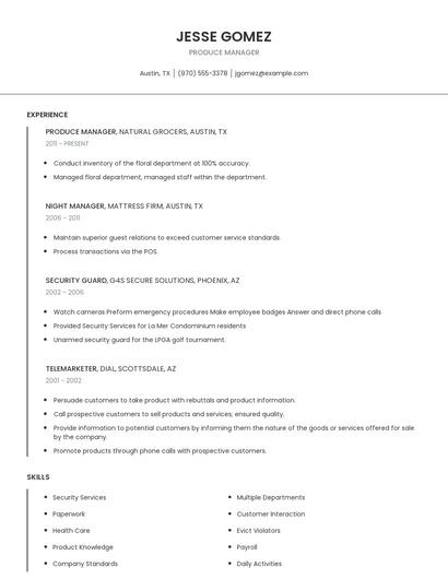 Produce Manager Resume