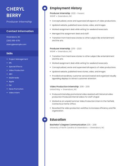 Producer Internship Resume