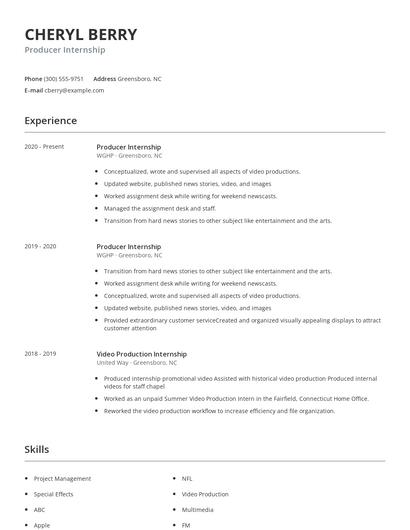 Producer Internship Resume