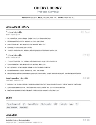 Producer Internship Resume