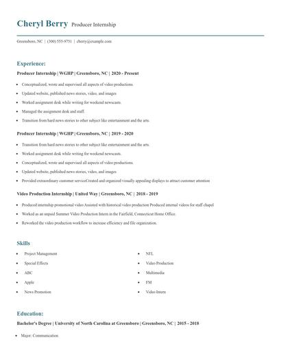 Producer Internship Resume