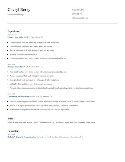 Producer Internship Resume