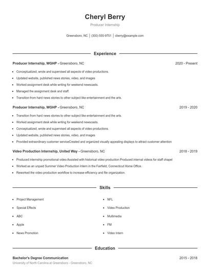 Producer Internship Resume