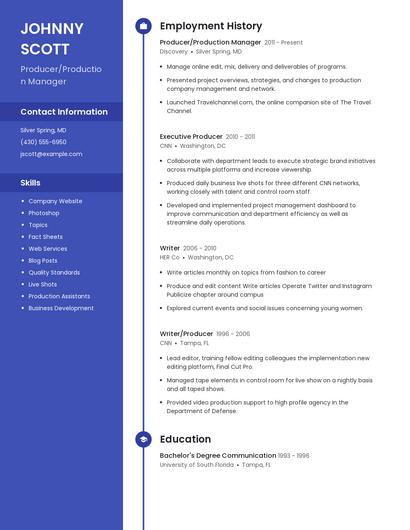 Producer/Production Manager Resume
