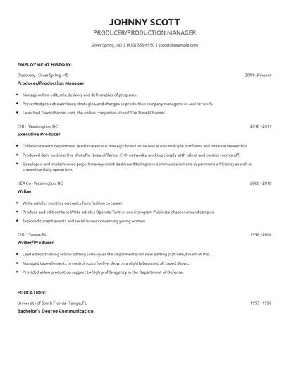 Producer/Production Manager Resume