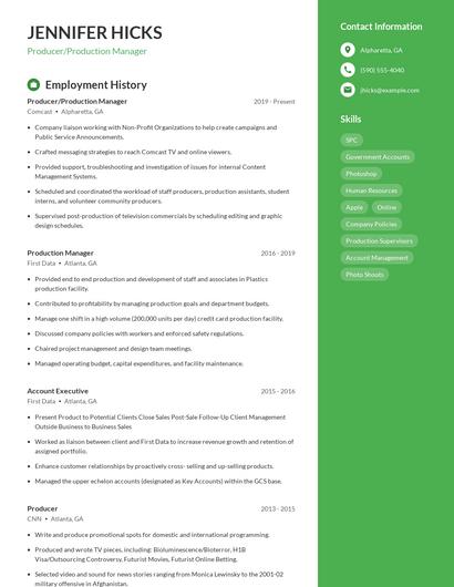 Producer/Production Manager Resume