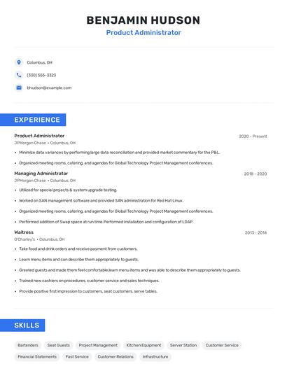Product Administrator Resume