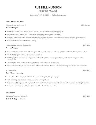 Product Analyst Resume