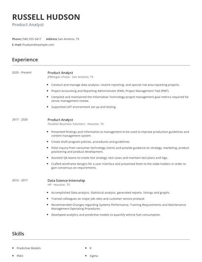 Product Analyst Resume