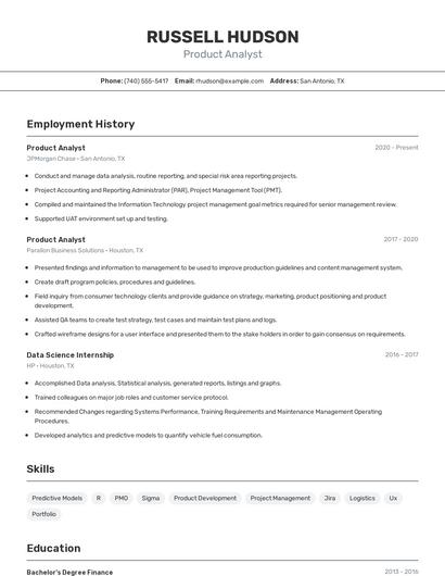 Product Analyst Resume
