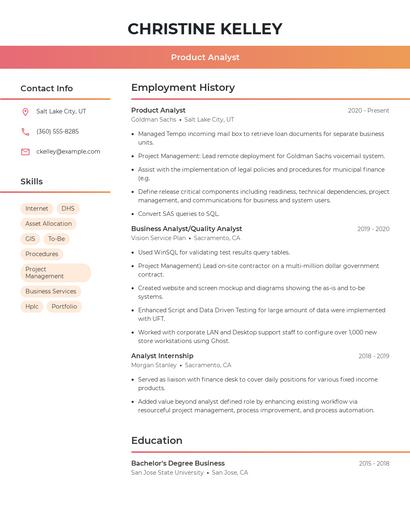 Product Analyst Resume