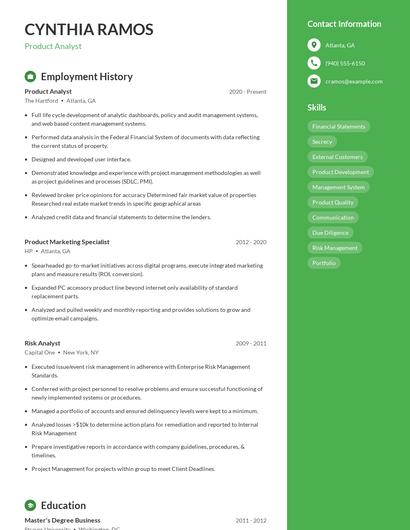 Product Analyst Resume