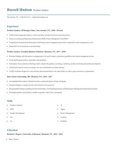 Product Analyst Resume