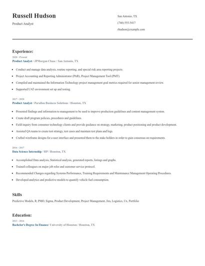 Product Analyst Resume