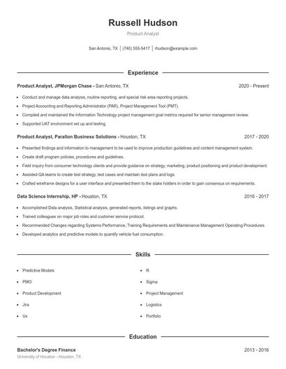 Product Analyst Resume