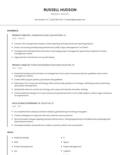 Product Analyst Resume