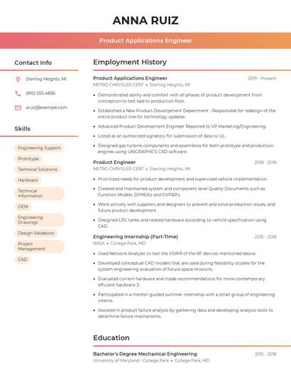 Product Applications Engineer Resume