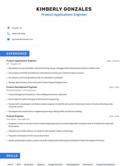 Product Applications Engineer Resume