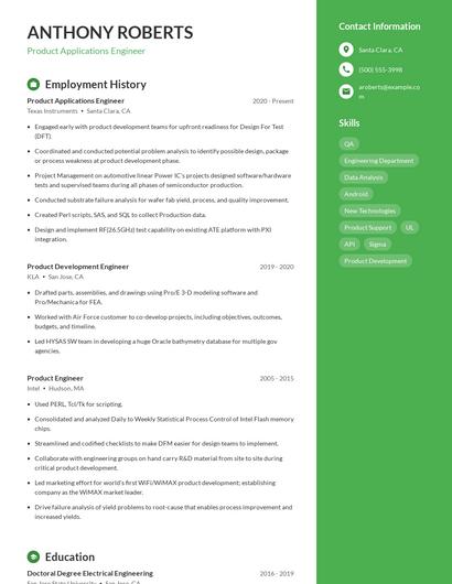 Product Applications Engineer Resume