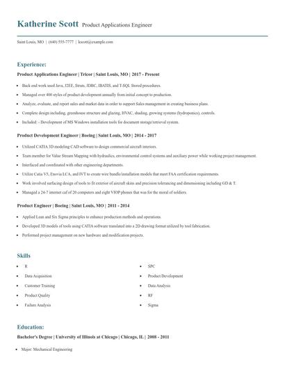 Product Applications Engineer Resume