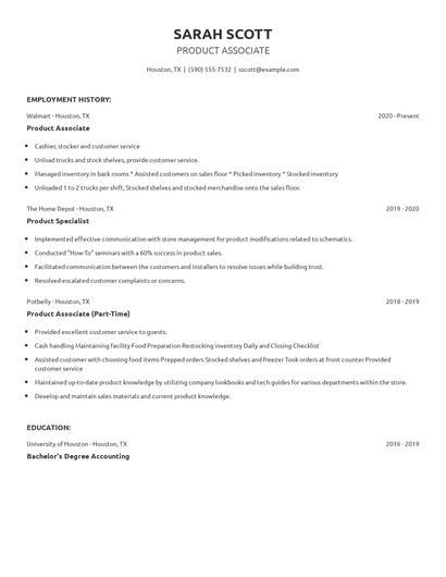 Product Associate Resume