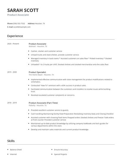 Product Associate Resume
