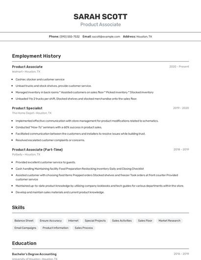 Product Associate Resume
