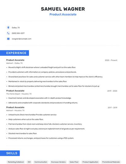 Product Associate Resume