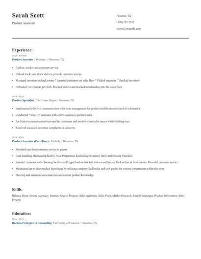 Product Associate Resume
