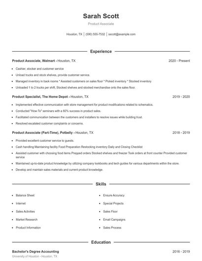Product Associate Resume